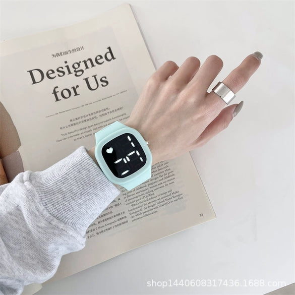 Square Electronic Watch Metal Case Silicone Strap Ordinary Glass Mirror For Men And Women Leisure Style Waterproof Luminous