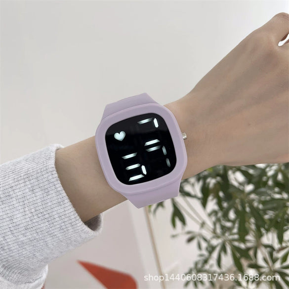 Square Electronic Watch Metal Case Silicone Strap Ordinary Glass Mirror For Men And Women Leisure Style Waterproof Luminous