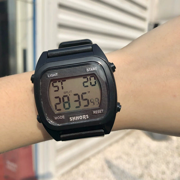 Square Electronic Watch Plastic Case Silicone Strap Leisure Style Waterproof
