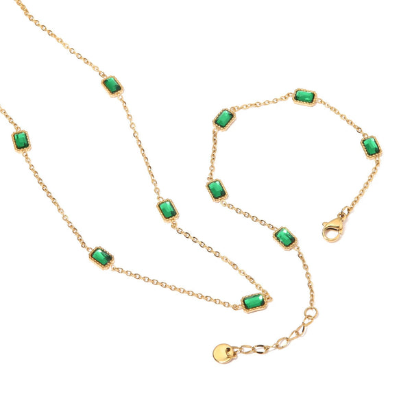 Square Emerald Zircon Light Luxury Niche High Grade Titanium Steel And Stainless Steel Clavicle Chain Necklace Bracelet With Electroplating For Women Geometric Pattern