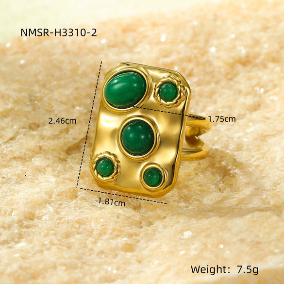 Square Geometric Natural Stone Stainless Steel Electroplated Fashion Ring