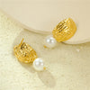 Square Geometric Pattern Stainless Steel Inlaid Freshwater Pearl Vintage Electroplated Women's Earrings