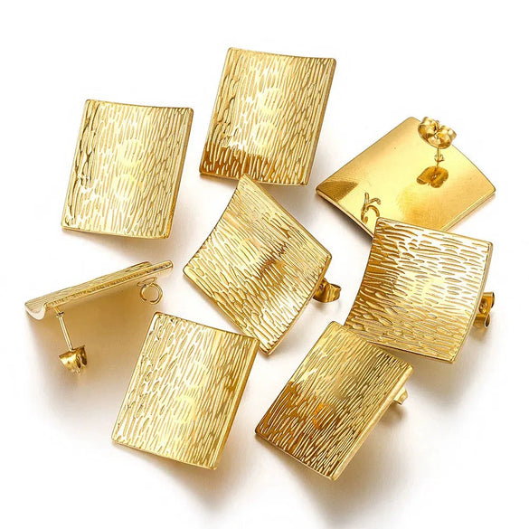 Square Geometric Texture Gold Electroplating Hirback Pattern Metal Earrings