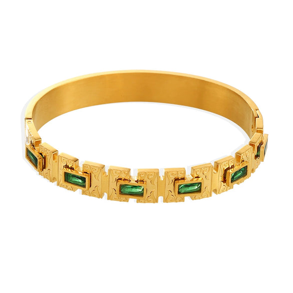 Square Glass Bracelet With Buckle Design Titanium Steel 18K Gold Plated Fashion Ol Style Electroplated