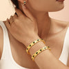 Square Glass Bracelet With Buckle Design Titanium Steel 18K Gold Plated Fashion Ol Style Electroplated