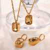 Square Glass Glazed Inlay Jewelry Earrings Necklace For Women Stainless Steel Fashion Geometric Style