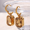Square Glass Glazed Inlay Jewelry Earrings Necklace For Women Stainless Steel Fashion Geometric Style