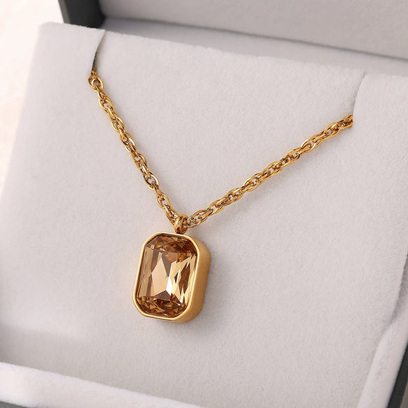 Square Glass Glazed Inlay Jewelry Earrings Necklace For Women Stainless Steel Fashion Geometric Style