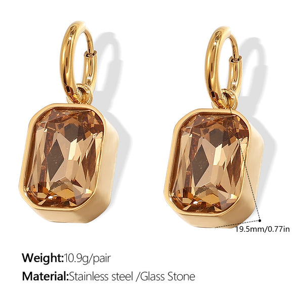 Square Glass Glazed Inlay Jewelry Earrings Necklace For Women Stainless Steel Fashion Geometric Style