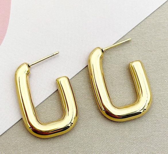 Square Half Opening Stainless Steel Gold Plated Geometric Earrings
