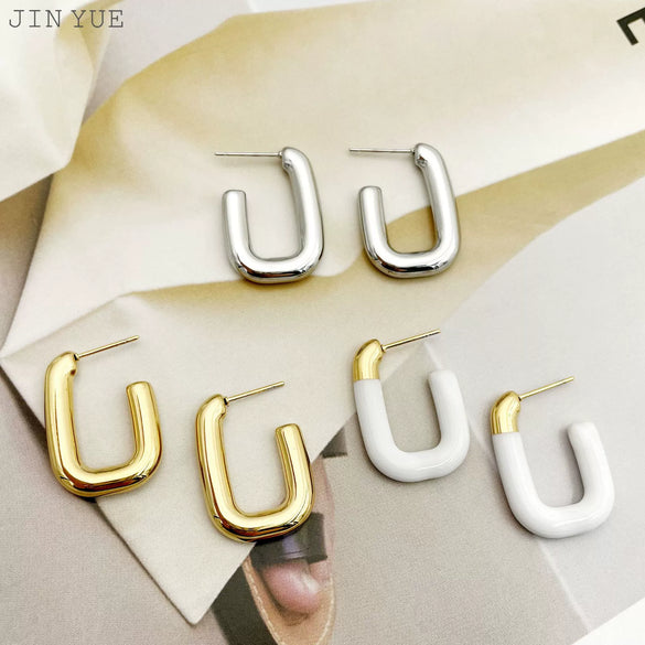 Square Half Opening Stainless Steel Gold Plated Geometric Earrings