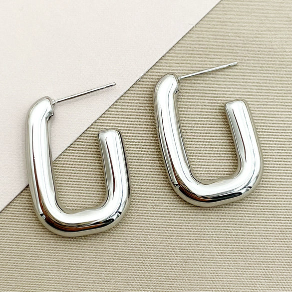 Square Half Opening Stainless Steel Gold Plated Geometric Earrings