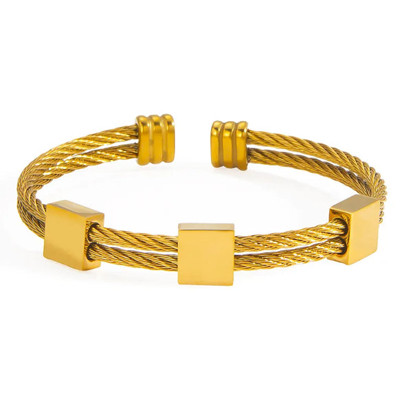 Square Head Between Gold Twist Bracelet Men'S Adjustable Simple Titanium Steel Bracelet Light Luxury Personalized High-Grade Bracelet