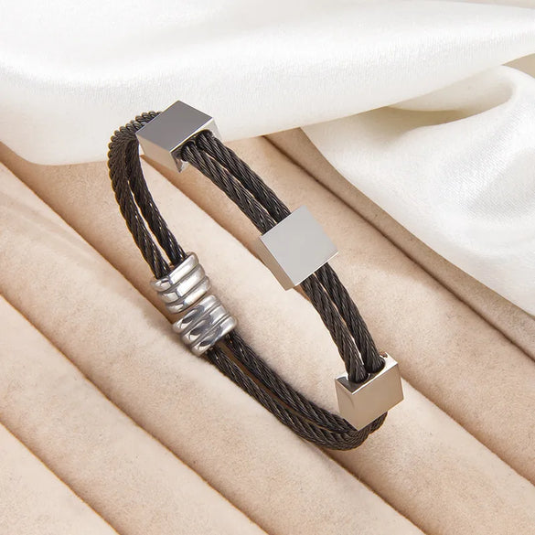 Square Head Between Gold Twist Bracelet Men'S Adjustable Simple Titanium Steel Bracelet Light Luxury Personalized High-Grade Bracelet