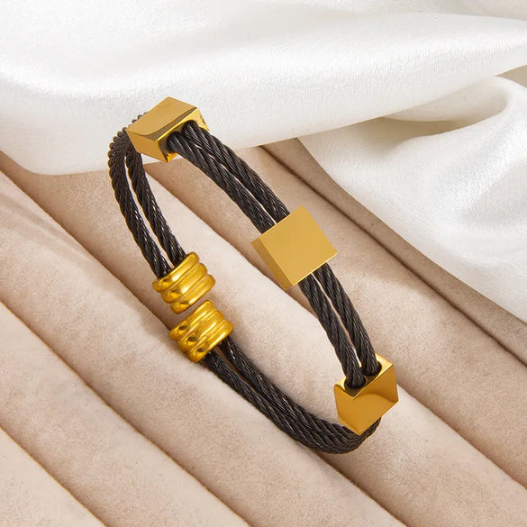 Square Head Between Gold Twist Bracelet Men'S Adjustable Simple Titanium Steel Bracelet Light Luxury Personalized High-Grade Bracelet