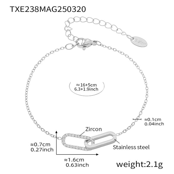 Square Interlocking Zircon Pendant Multi Layer Clavicle Chain Exquisite Bracelet Light Luxury Set Stainless Steel Electroplated