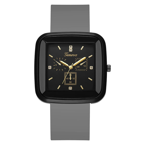 Square Leisure Women's Quartz Watch With Silicone Strap And Plastic Case