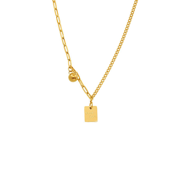 Square Letter Good Luck Stitching Light Luxury Stainless Steel Necklace With Electroplating Featuring Geometric And Letter Patterns