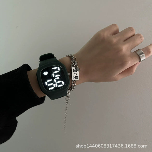 Square Luminous Multifunction Electronic Plastic Watch For Young Men And Women Casual Fashion Style