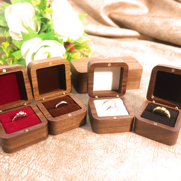 Square Marriage Proposal Ring Box Black Walnut Jewelry Gift Packaging Storage For Women