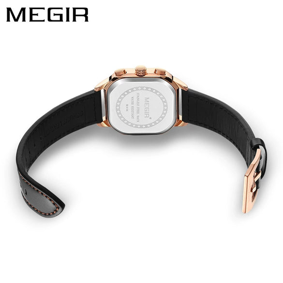 Square Multifunctional Chronograph Quartz Men's Watch Alloy Case Genuine Leather Strap Stainless Steel Clasp