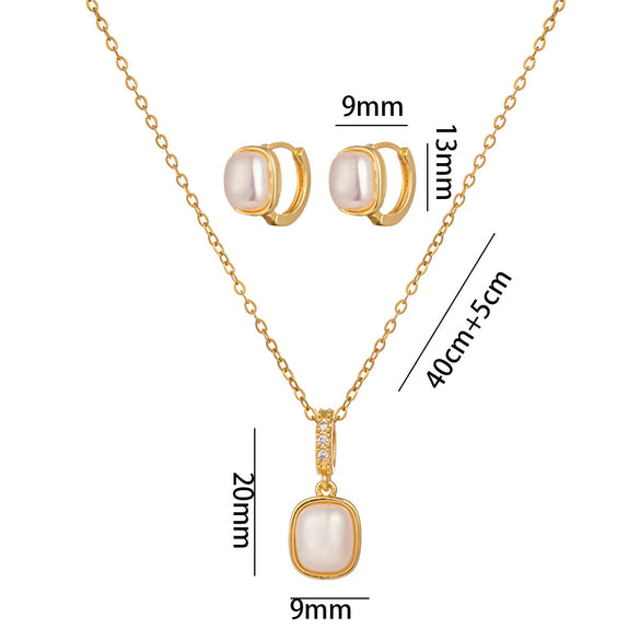 Square Opal Pendant Necklace Stainless Steel Light Luxury Geometric Electroplated