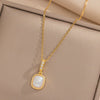 Square Opal Pendant Necklace Stainless Steel Light Luxury Geometric Electroplated