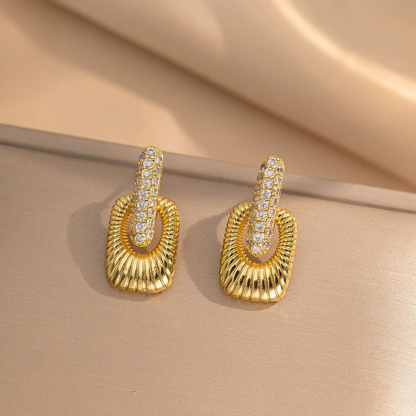 Square Point Drill Heart Shape Titanium Steel Vacuum Plating Retro Exaggerated Women's Eardrop Earrings