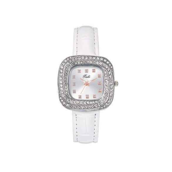 Square Quartz Watch Alloy Case Imitation Leather Strap Stainless Steel Buckle Fashion Style