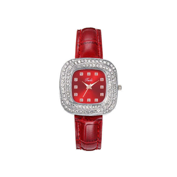 Square Quartz Watch Alloy Case Imitation Leather Strap Stainless Steel Buckle Fashion Style