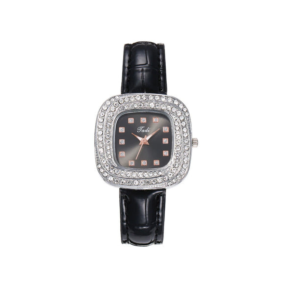 Square Quartz Watch Alloy Case Imitation Leather Strap Stainless Steel Buckle Fashion Style