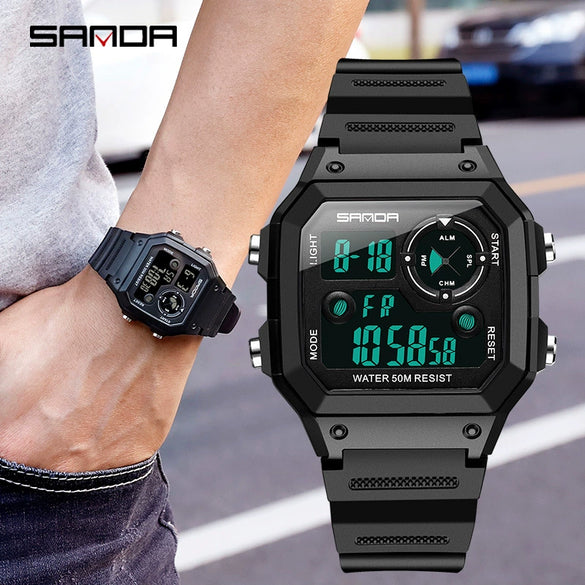 Square Resin Watch For Male Students Waterproof Alarm Luminous Sporty And Fashionable