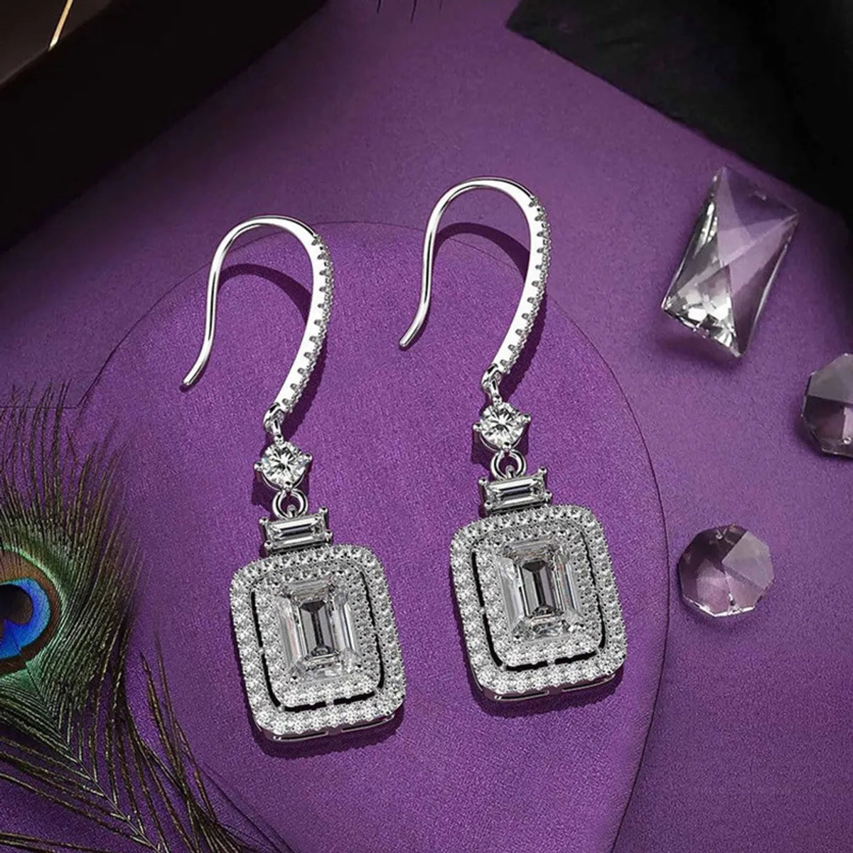 Square Rhinestone Zirconia Group Luxury Ear Crochet Earrings