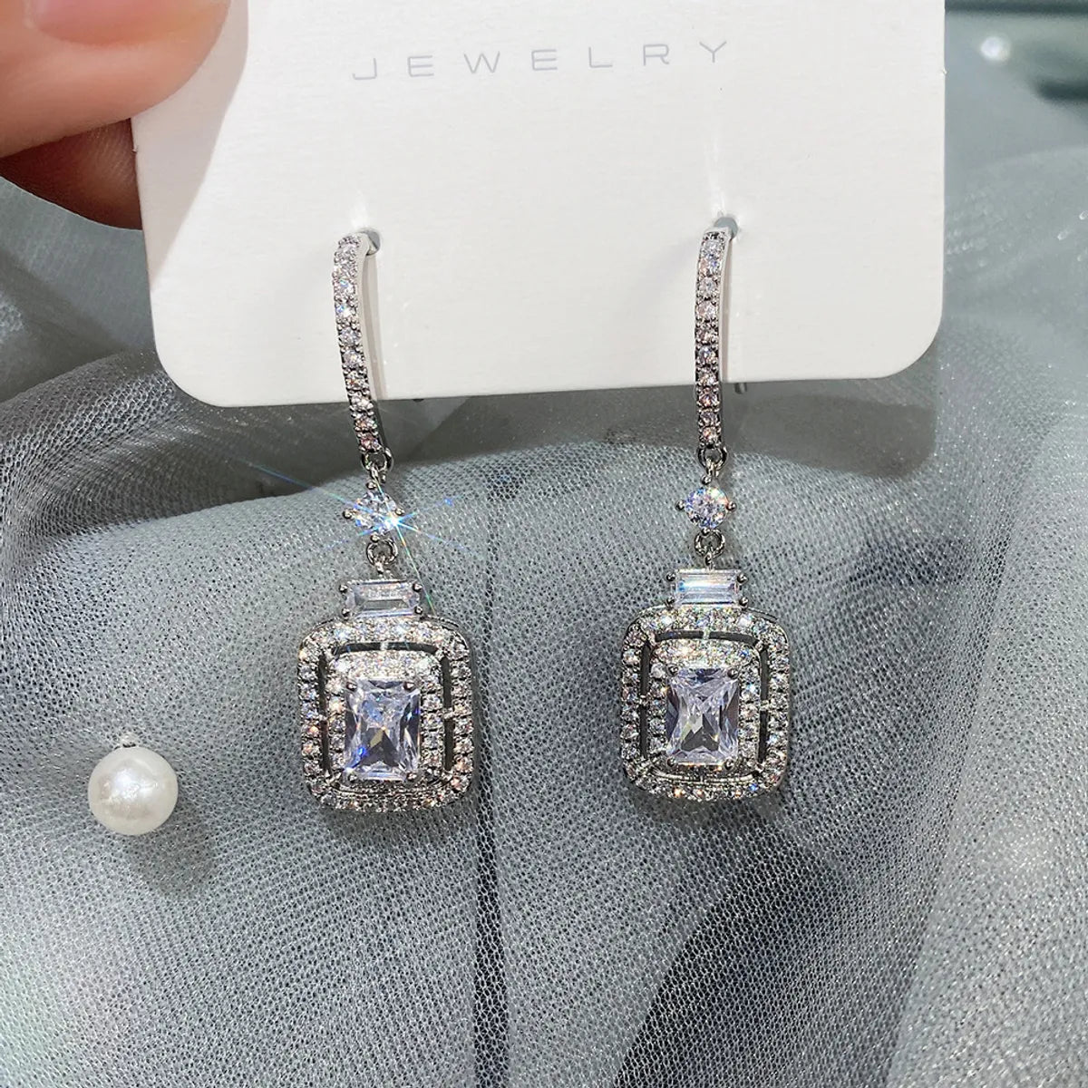 Square Rhinestone Zirconia Group Luxury Ear Crochet Earrings