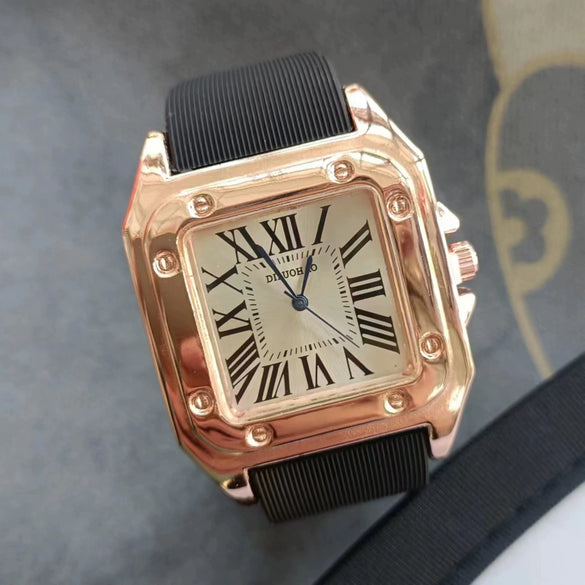 Square Silicone Alloy Women's Leisure Watch With Roman Dial