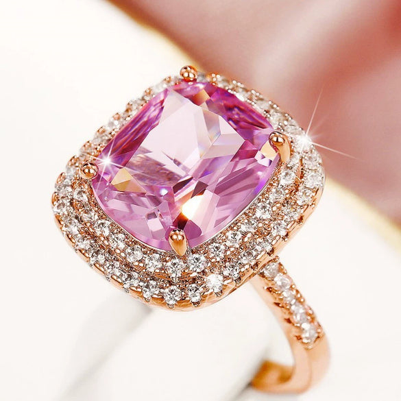 Square Simulation Zircon Alloy Ring With Geometric Style Electroplating For Women