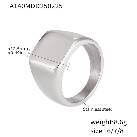 Square Smooth Titanium Steel Ring With Geometric Shape Pvd Plated 18K Gold Unisex
