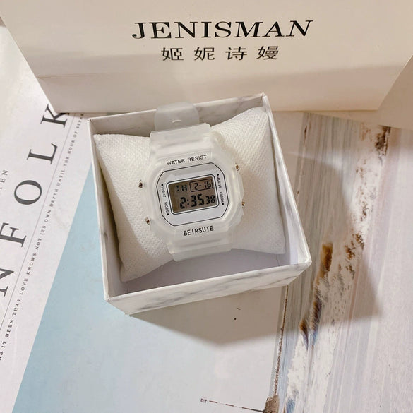 Square Sports Electronic Couple's Watch Plastic Case Silicone Strap Rose Gold Clasp
