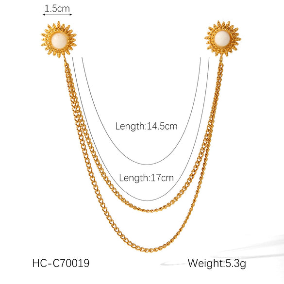 Square Stainless Steel Diamond Geometric Women's Shirt Collar Collar Flower Butterfly Brooch Chain
