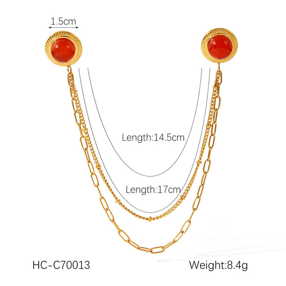 Square Stainless Steel Diamond Geometric Women's Shirt Collar Collar Flower Butterfly Brooch Chain
