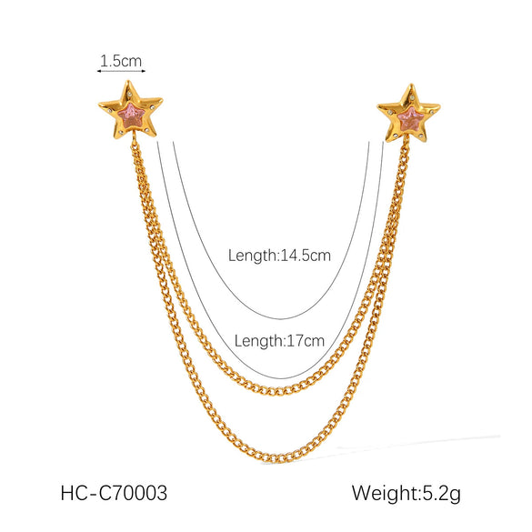 Square Stainless Steel Diamond Geometric Women's Shirt Collar Collar Flower Butterfly Brooch Chain