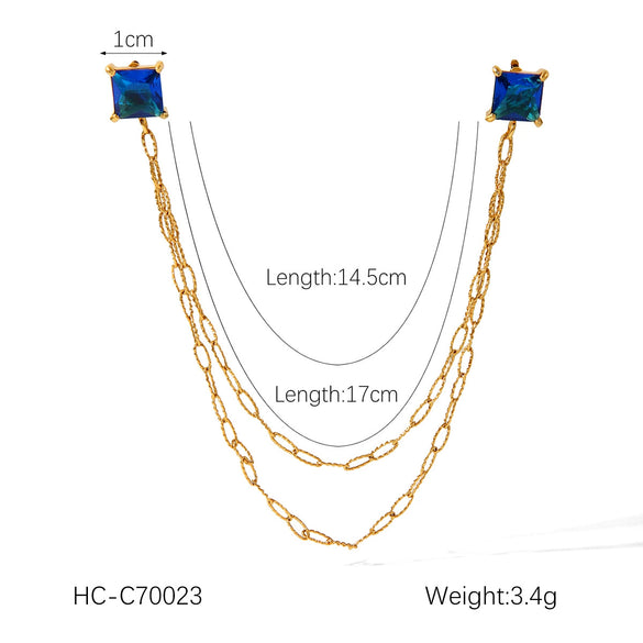 Square Stainless Steel Diamond Geometric Women's Shirt Collar Collar Flower Butterfly Brooch Chain