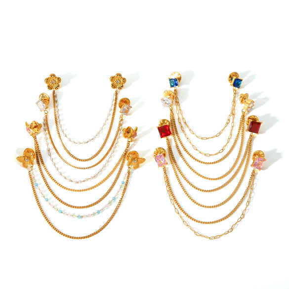 Square Stainless Steel Diamond Geometric Women's Shirt Collar Collar Flower Butterfly Brooch Chain