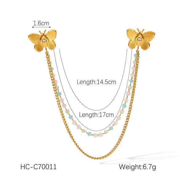 Square Stainless Steel Diamond Geometric Women's Shirt Collar Collar Flower Butterfly Brooch Chain