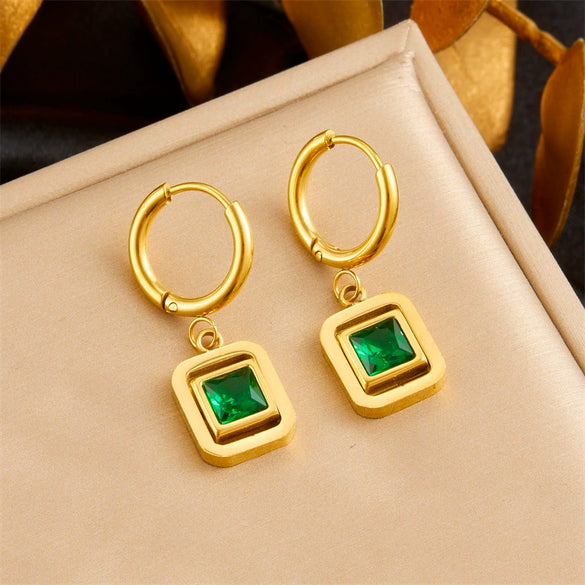 Square Stainless Steel Gold Plated Double Layer Accessories Chain Necklace Earrings Bracelet Set For Women
