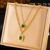 Square Stainless Steel Gold Plated Double Layer Accessories Chain Necklace Earrings Bracelet Set For Women
