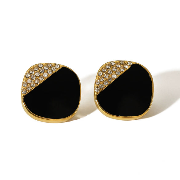 Square Stainless Steel Oildrip Diamondencrusted Women's Geometric Earrings