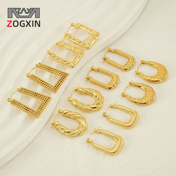 Square Ushape Titanium Steel 18K Gold Plated Ear Buckle For Women