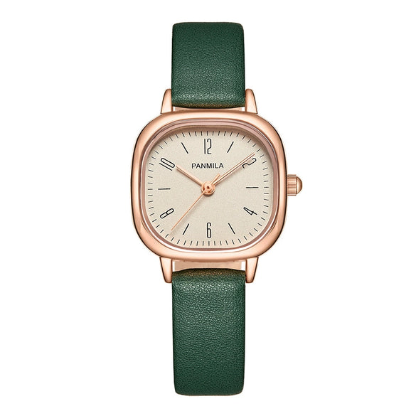 Square Women's Fashion Watch Alloy Case Pu Strap Mineral Strengthened Glass Mirror Rose Gold Clasp