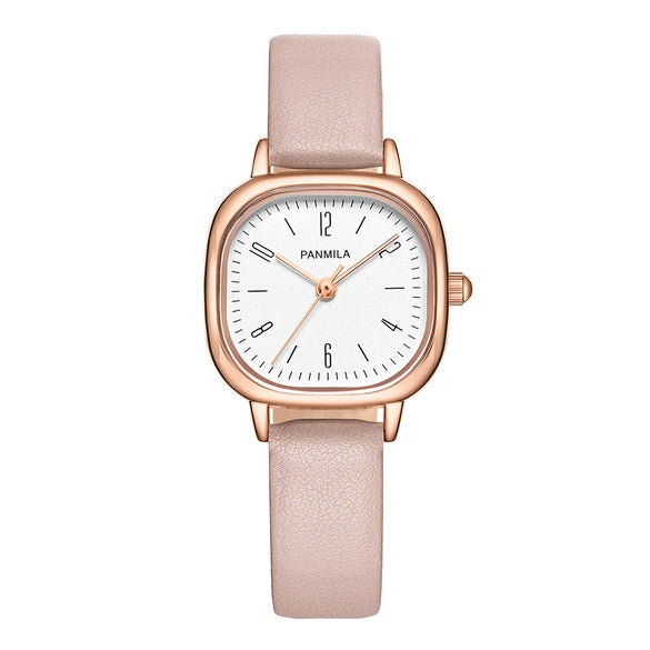 Square Women's Fashion Watch Alloy Case Pu Strap Mineral Strengthened Glass Mirror Rose Gold Clasp
